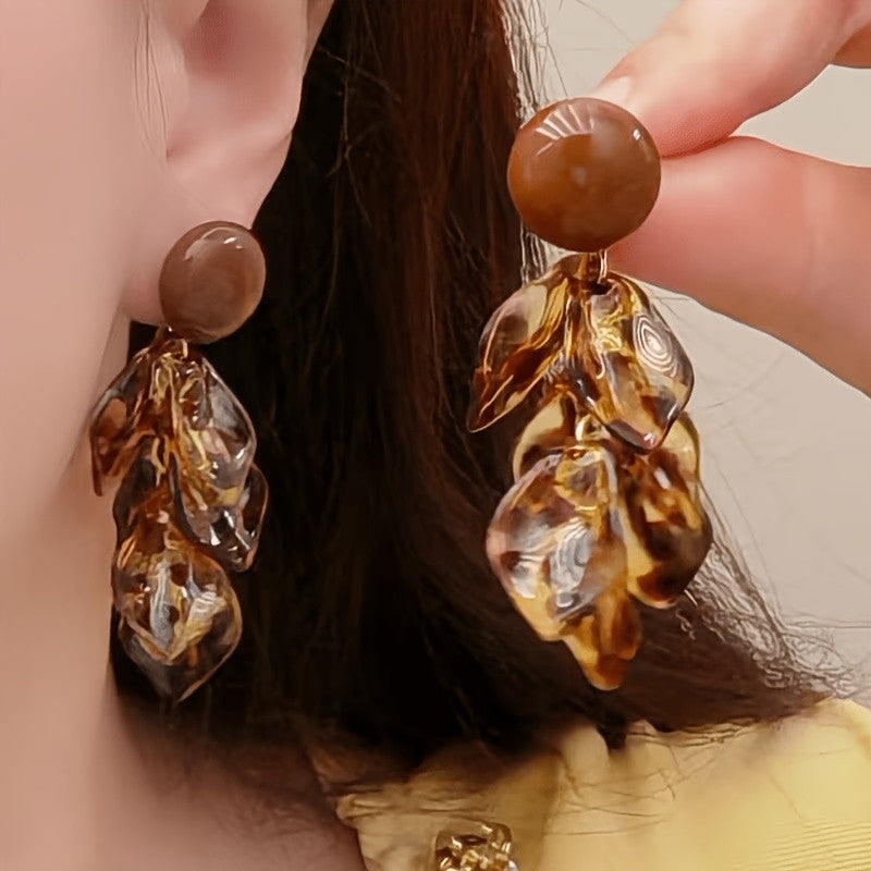 Tortoise Acrylic Leaf Drop Earrings