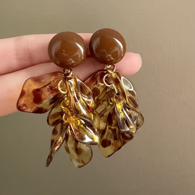 Tortoise Acrylic Leaf Drop Earrings