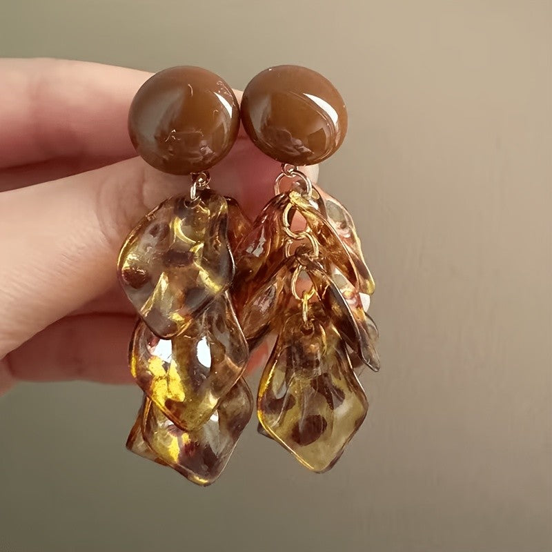 Tortoise Acrylic Leaf Drop Earrings