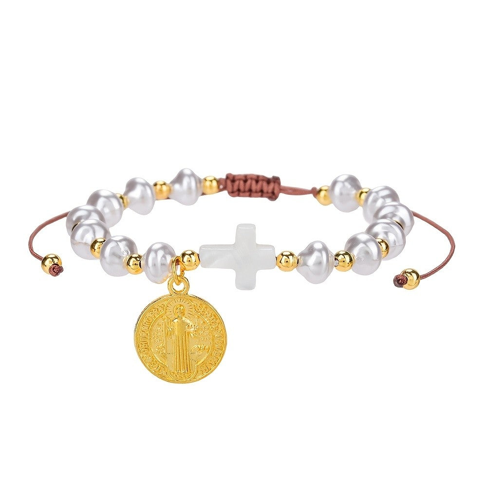 Boho Pearl Cross Bracelet