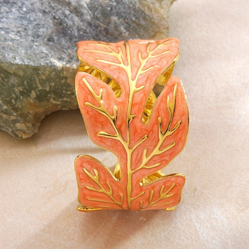 Boho Enamel Leaf Open Cuff Bracelet