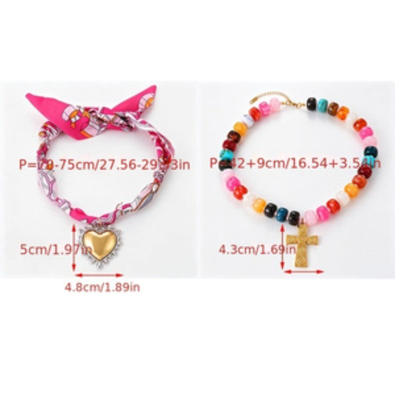 18k Boho Beaded Scarf Cross Necklace