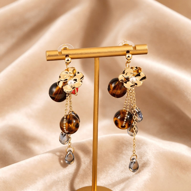 Vintage Amber Floral Tassel Earrings
