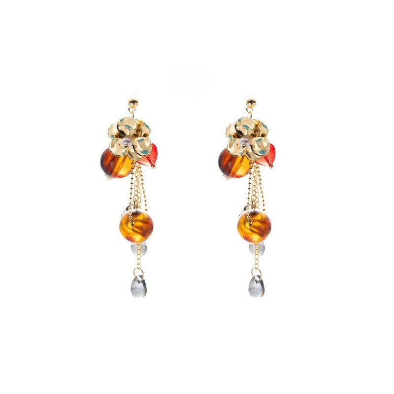 Vintage Amber Floral Tassel Earrings