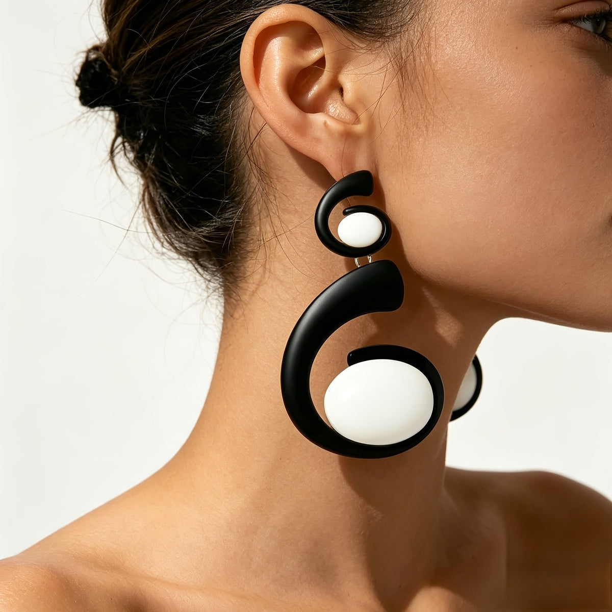 Classy Black Spiral Acrylic Drop Earrings