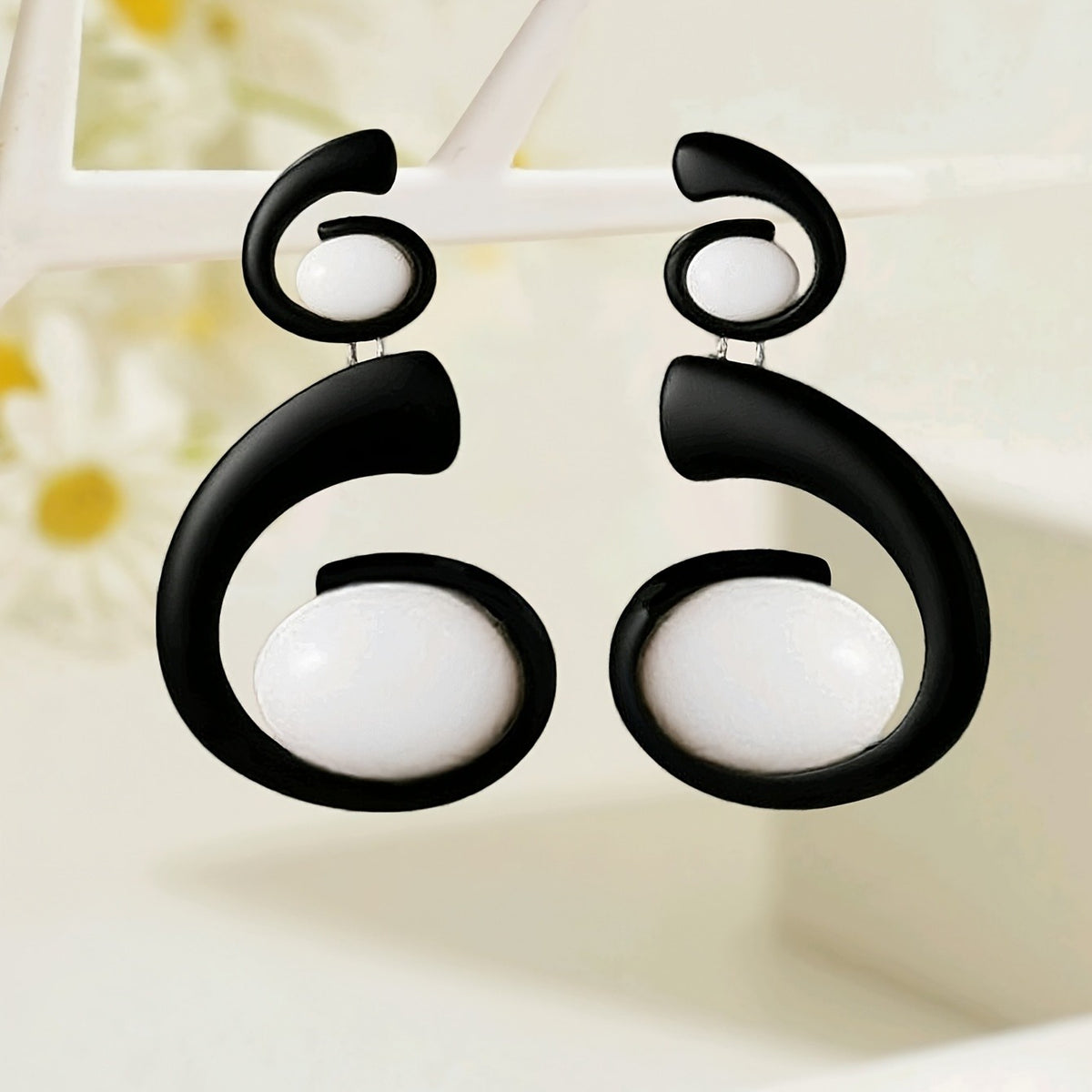 Classy Black Spiral Acrylic Drop Earrings