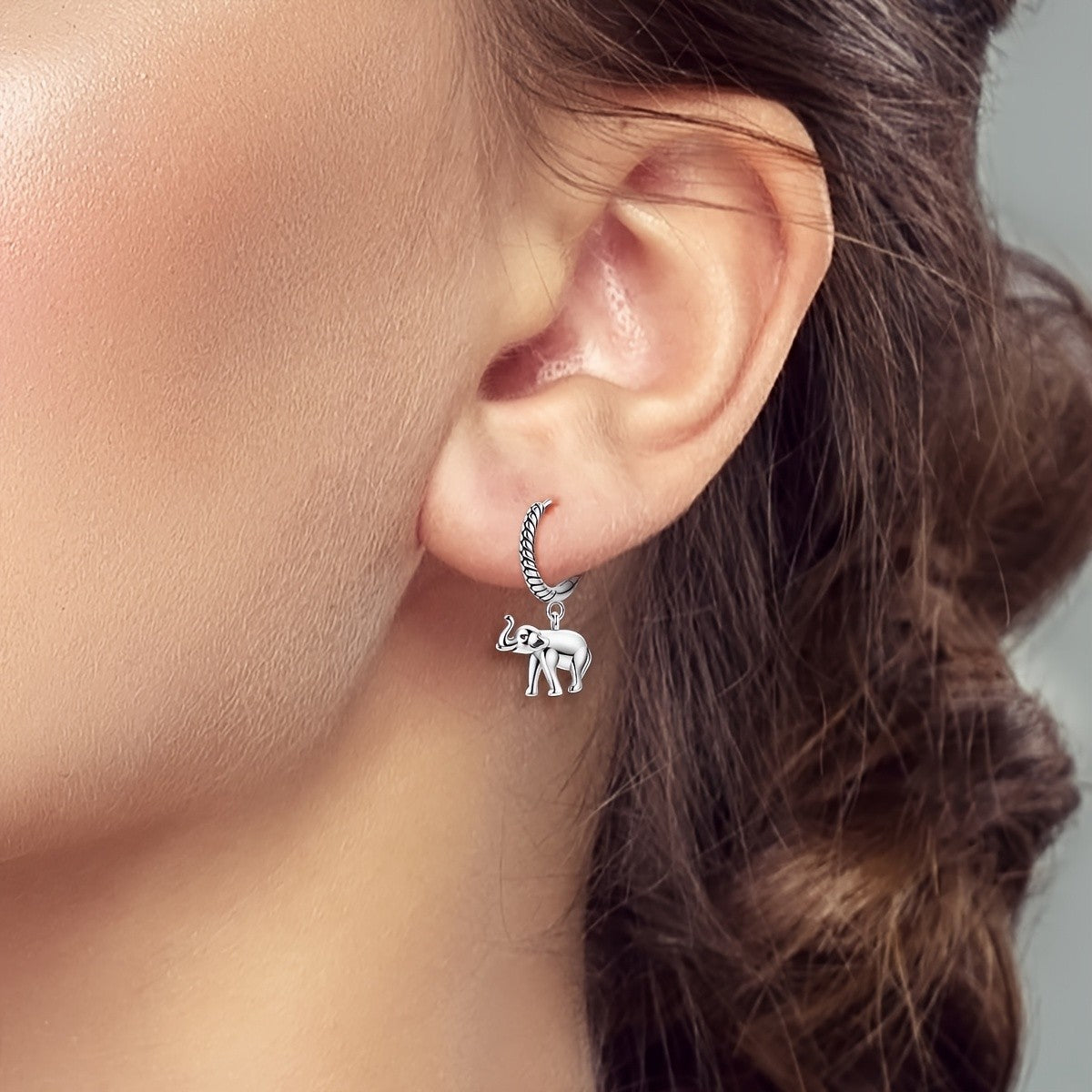 Dainty Elephant Charm Hoop Earrings