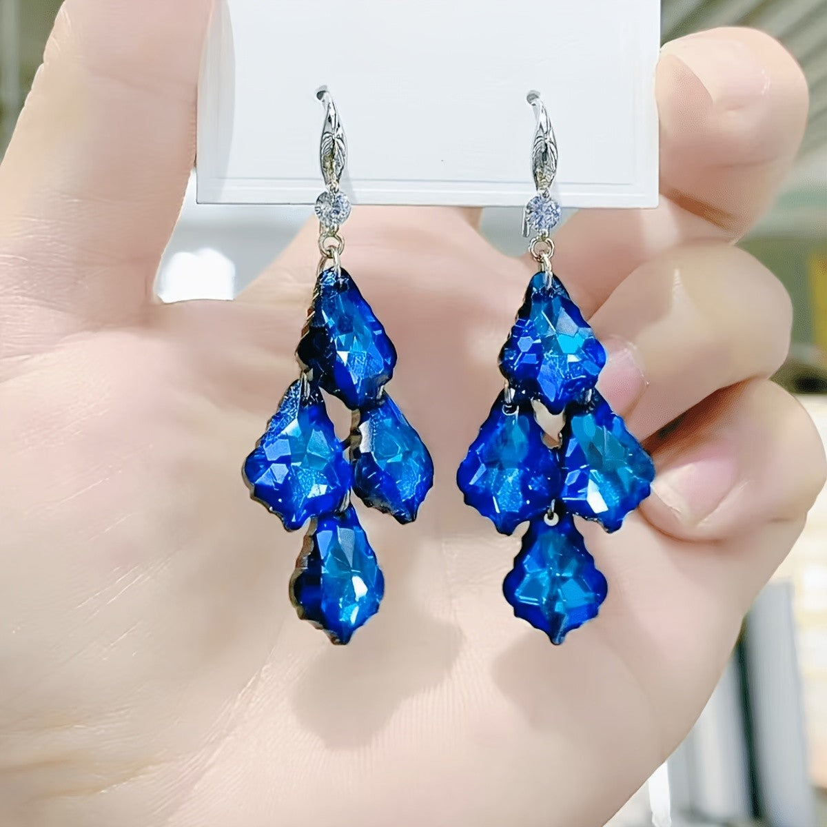 Elegant Royal Blue Crystal Drop Earrings
