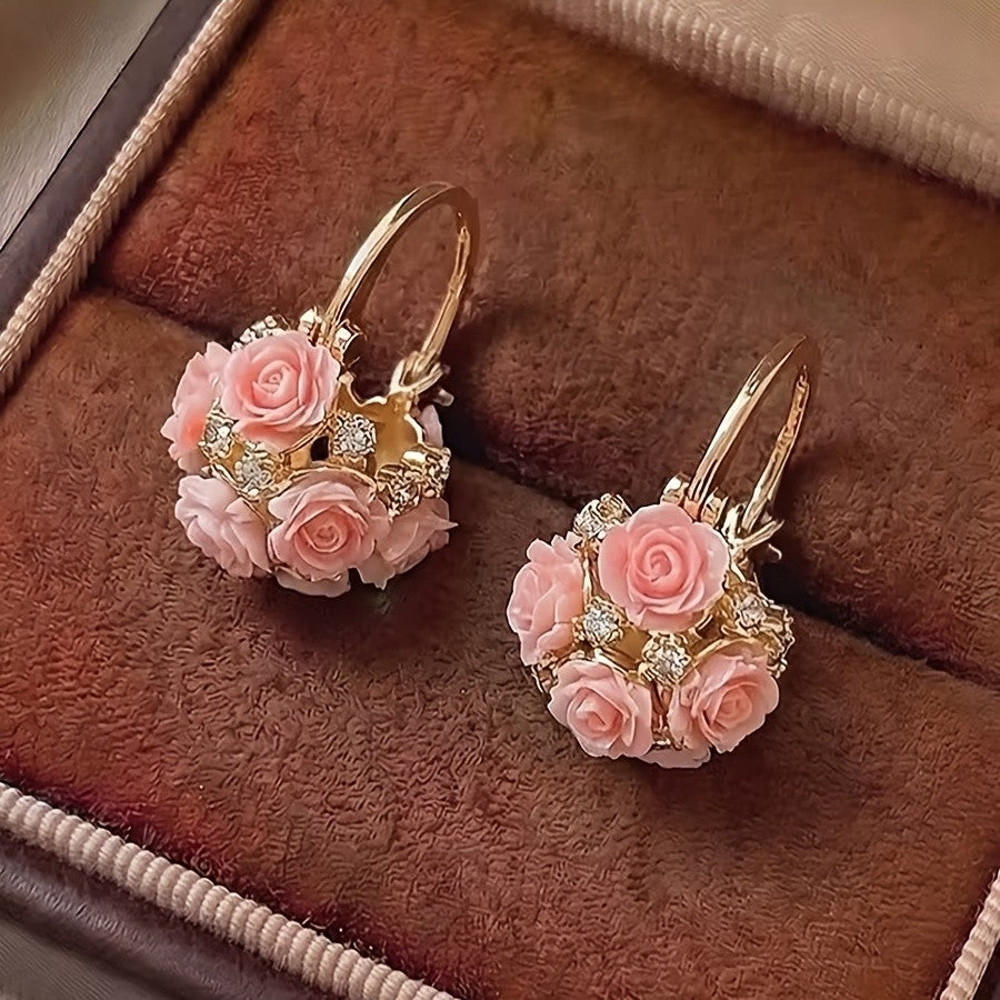 18k Romantic Rose Flower Hoop Earrings