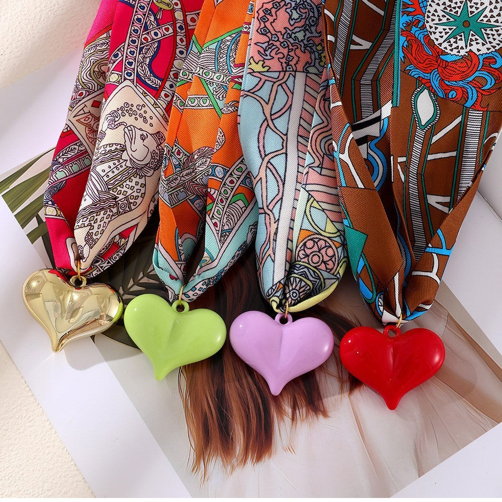 Boho Printed Scarf Dual Heart Necklace