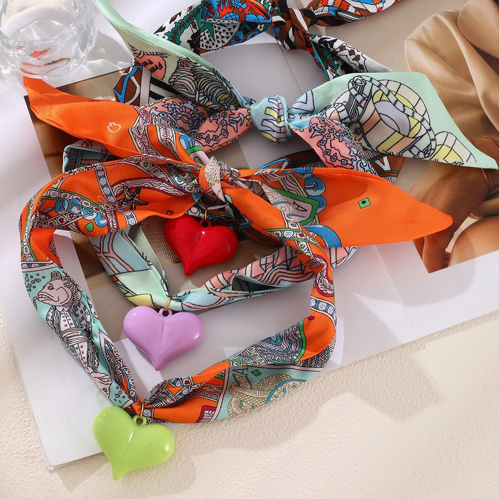 Boho Printed Scarf Dual Heart Necklace