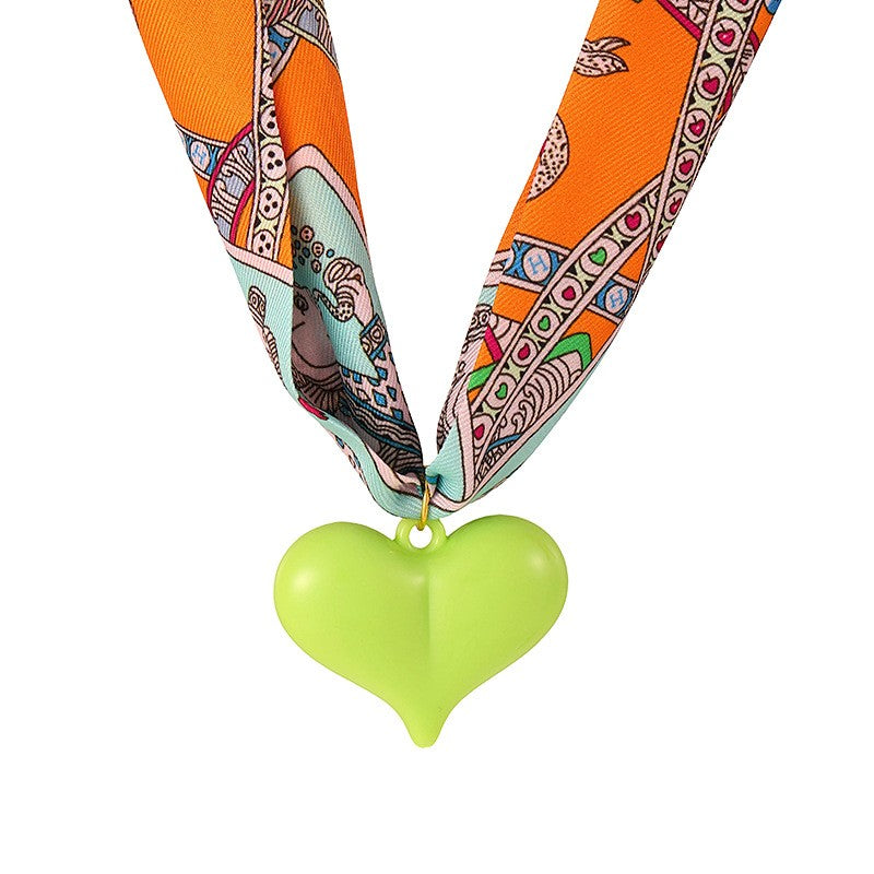 Boho Printed Scarf Dual Heart Necklace