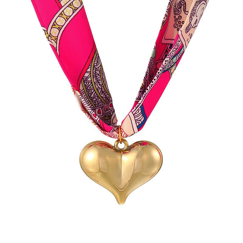 Boho Printed Scarf Dual Heart Necklace