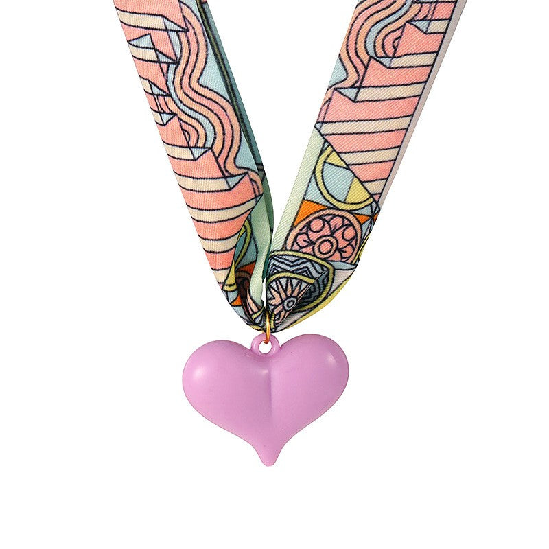 Boho Printed Scarf Dual Heart Necklace