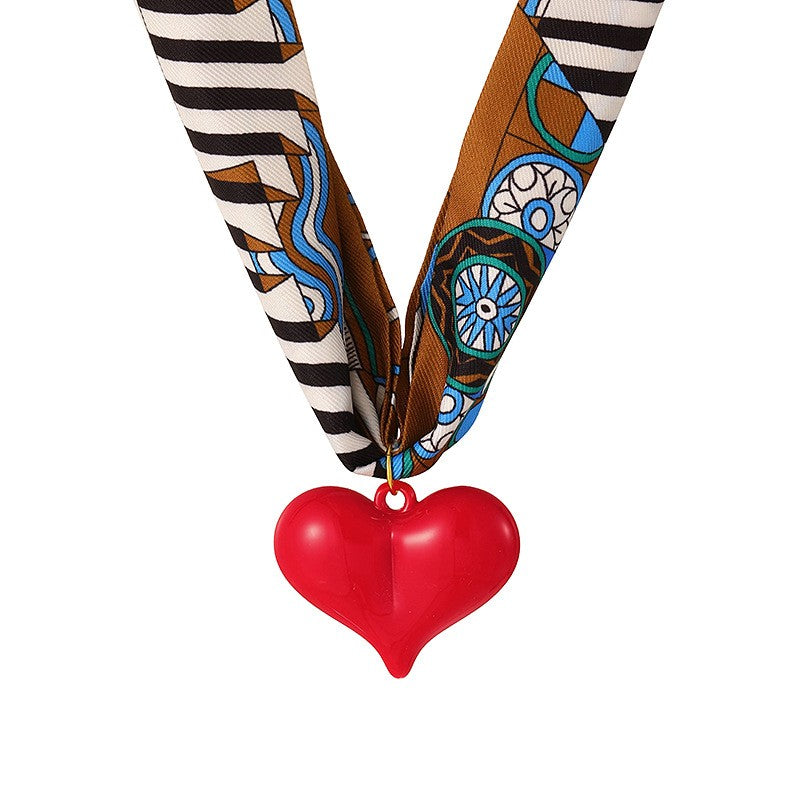 Boho Printed Scarf Dual Heart Necklace