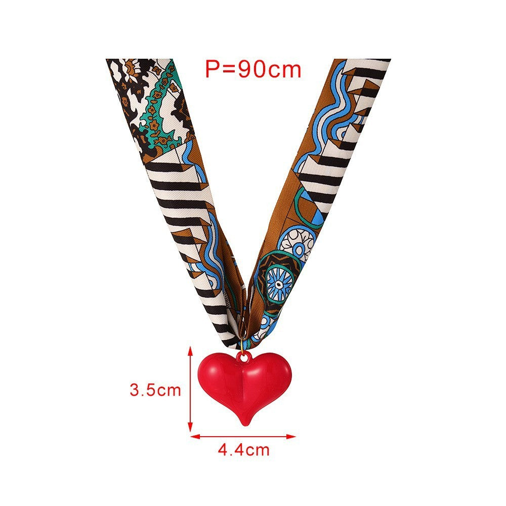 Boho Printed Scarf Dual Heart Necklace