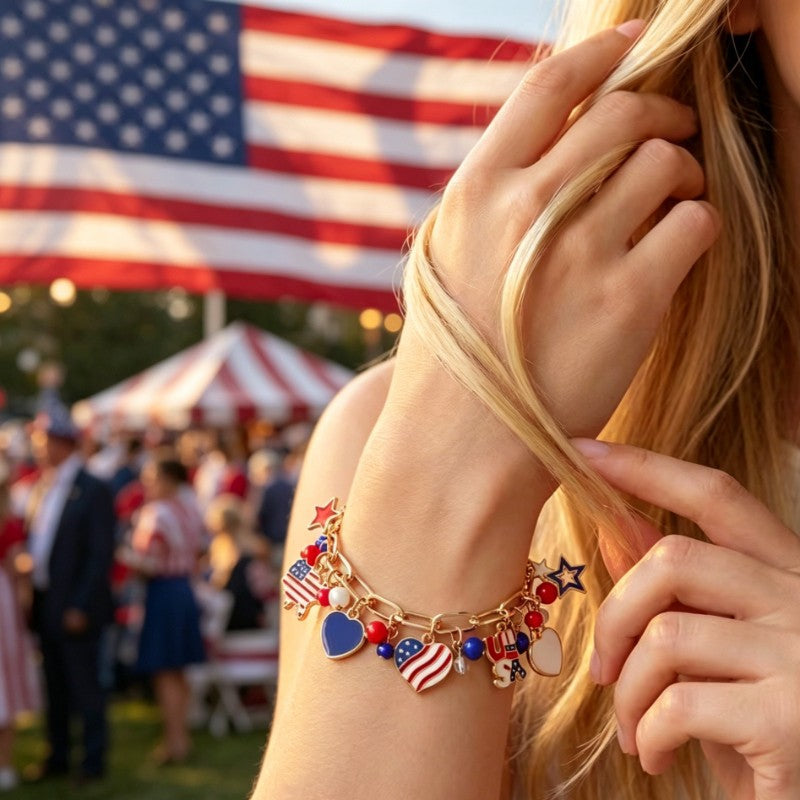 Patriotic American Flag Charm Bracelet