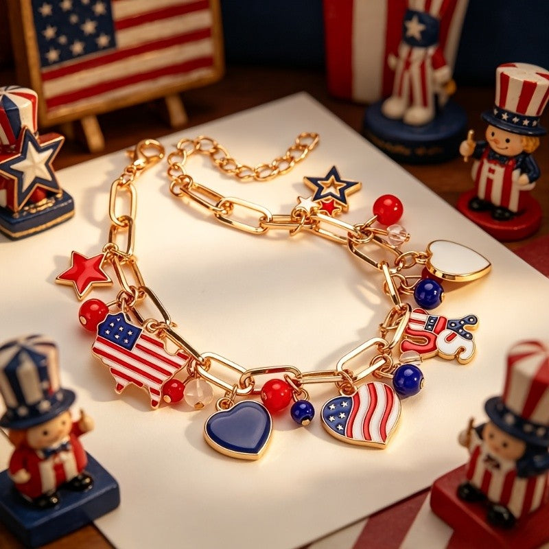 Patriotic American Flag Charm Bracelet