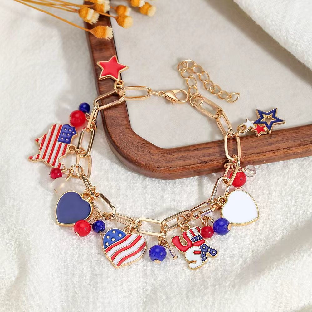 Patriotic American Flag Charm Bracelet