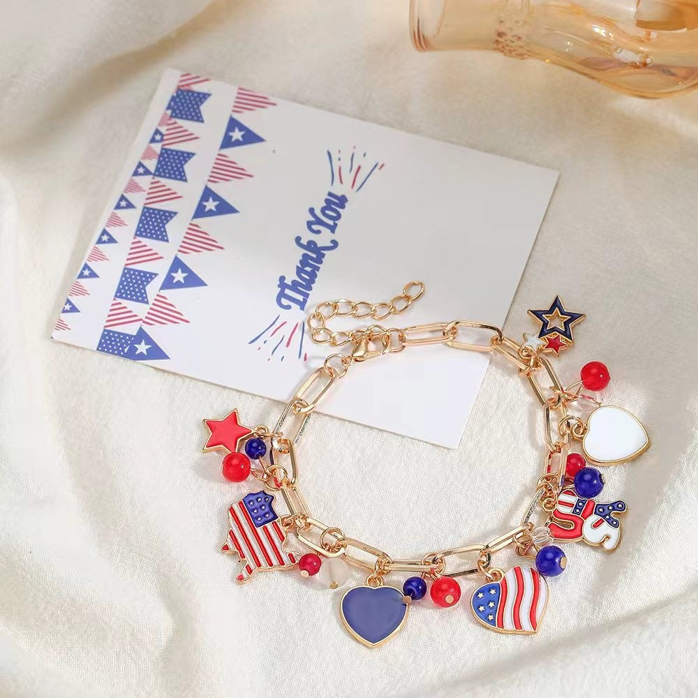 Patriotic American Flag Charm Bracelet
