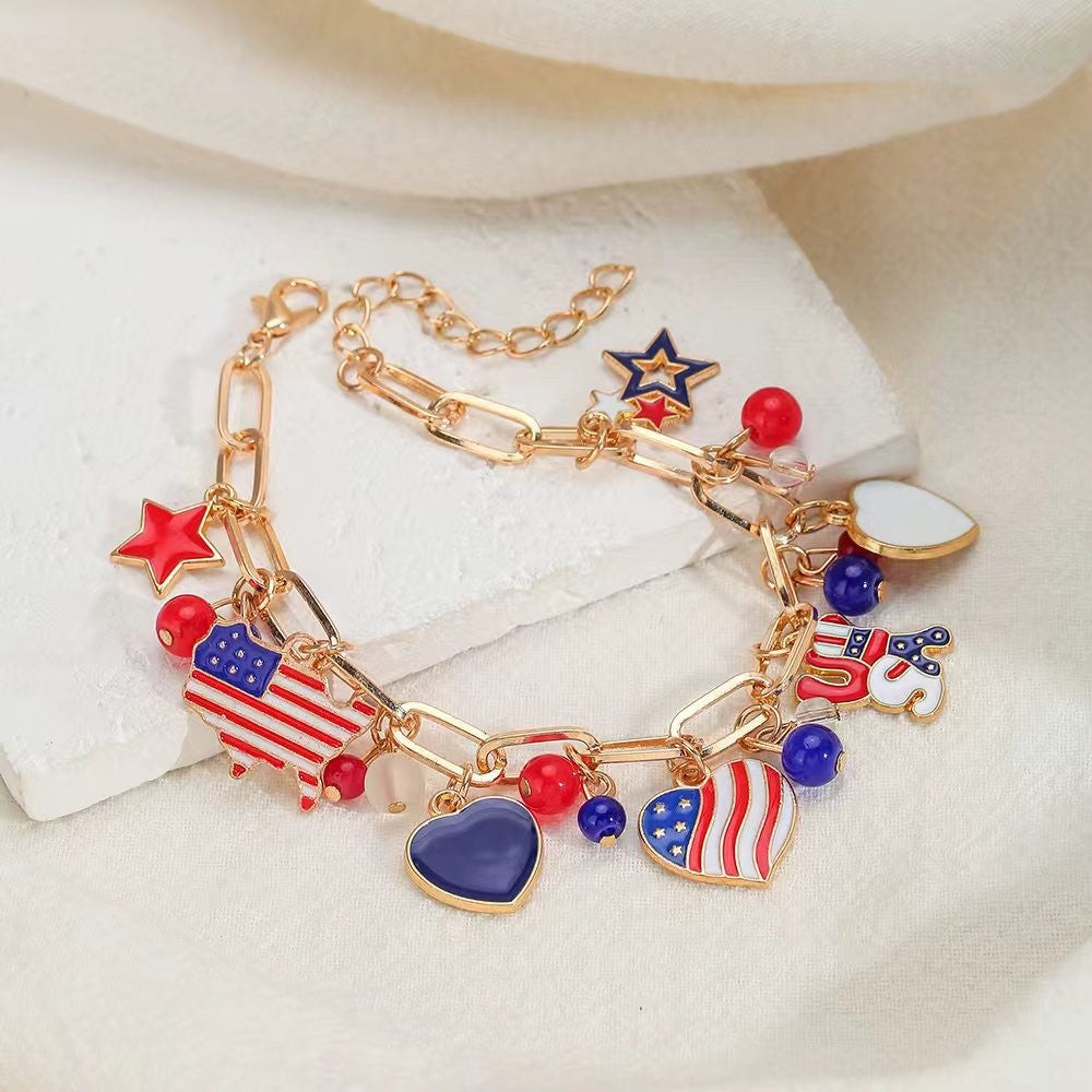 Patriotic American Flag Charm Bracelet