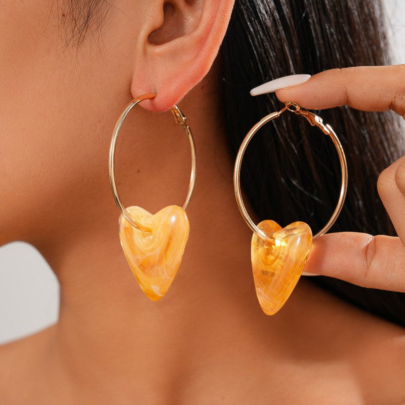 Elegant Marbled Acrylic Heart Hoop Earrings