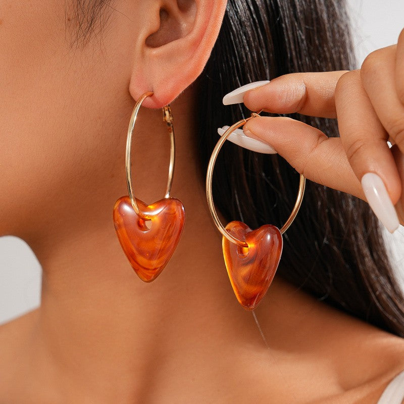 Elegant Marbled Acrylic Heart Hoop Earrings