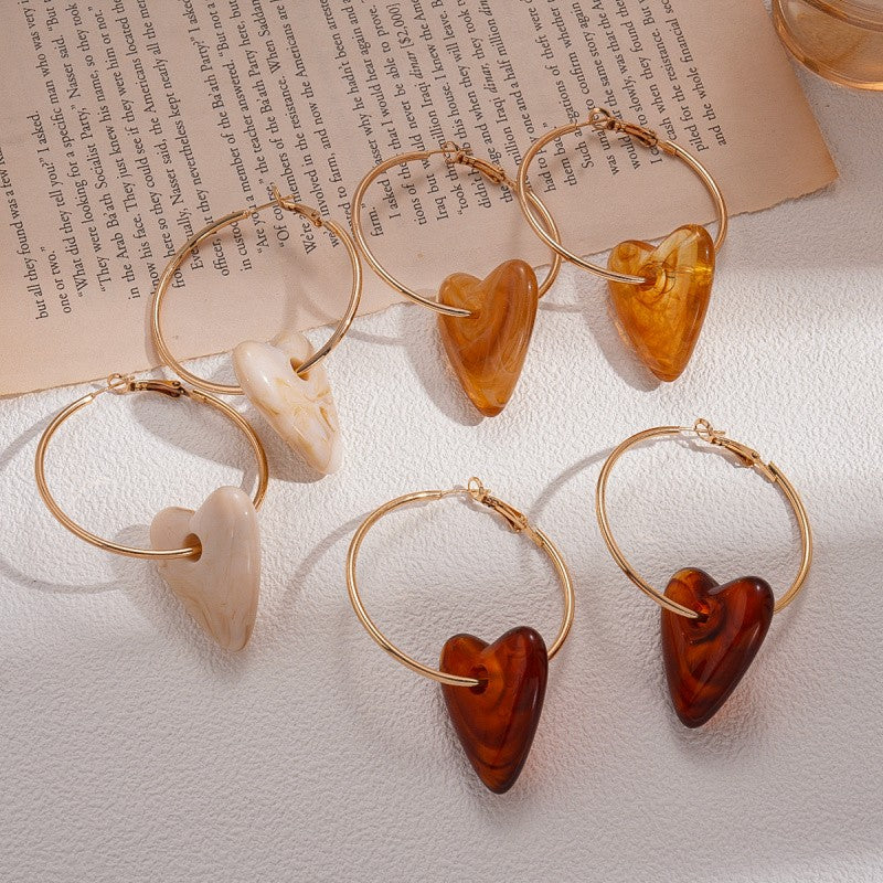 Elegant Marbled Acrylic Heart Hoop Earrings
