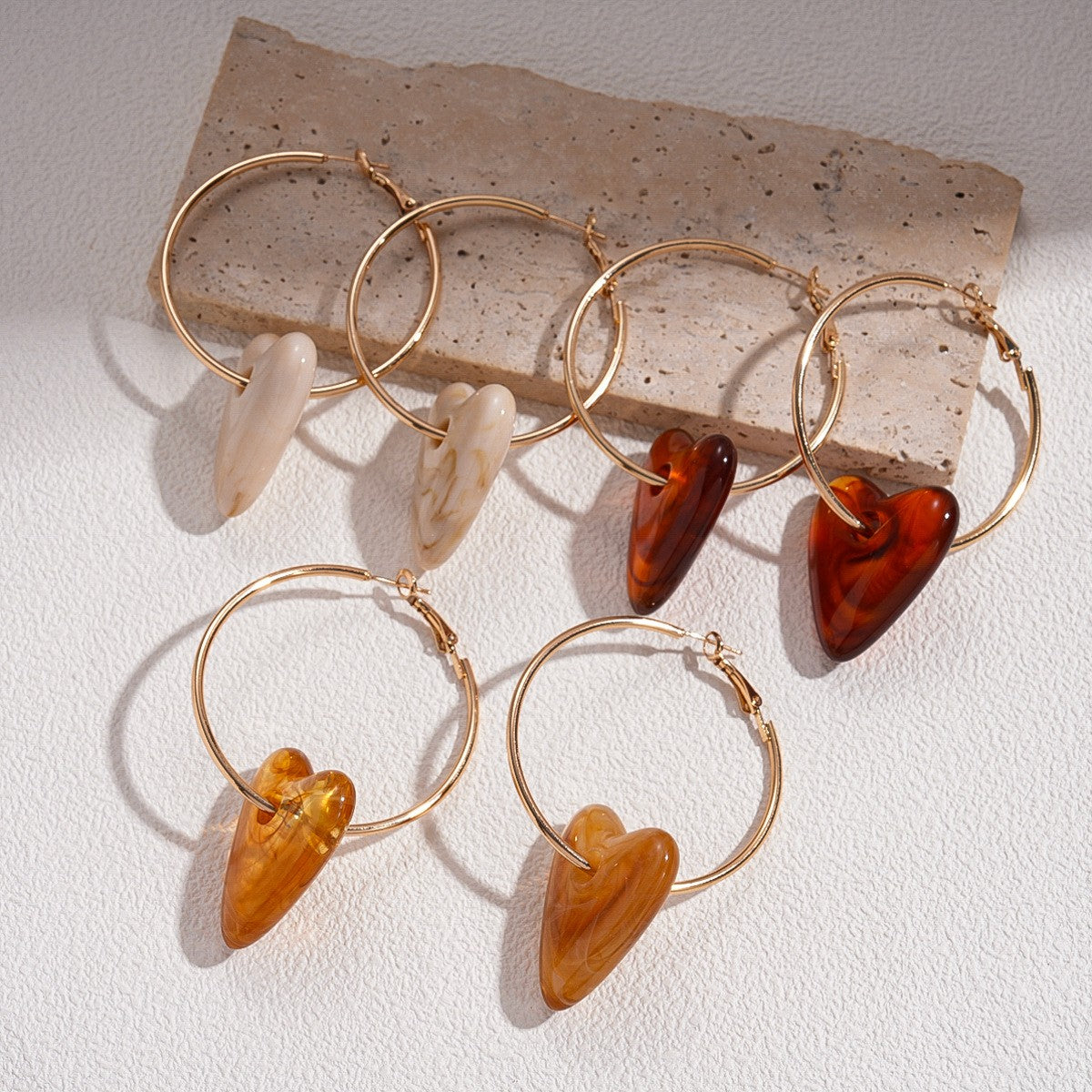 Elegant Marbled Acrylic Heart Hoop Earrings