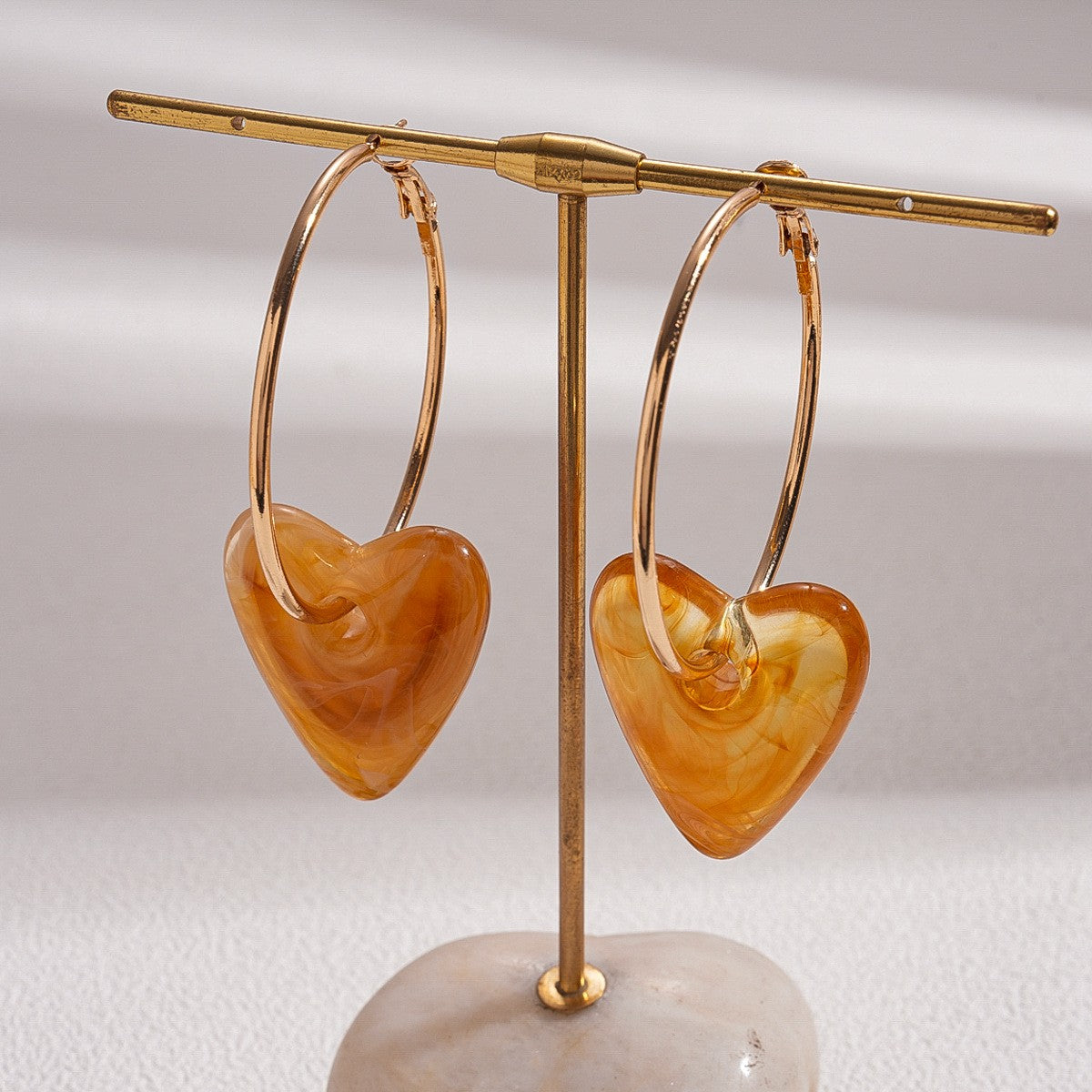 Elegant Marbled Acrylic Heart Hoop Earrings