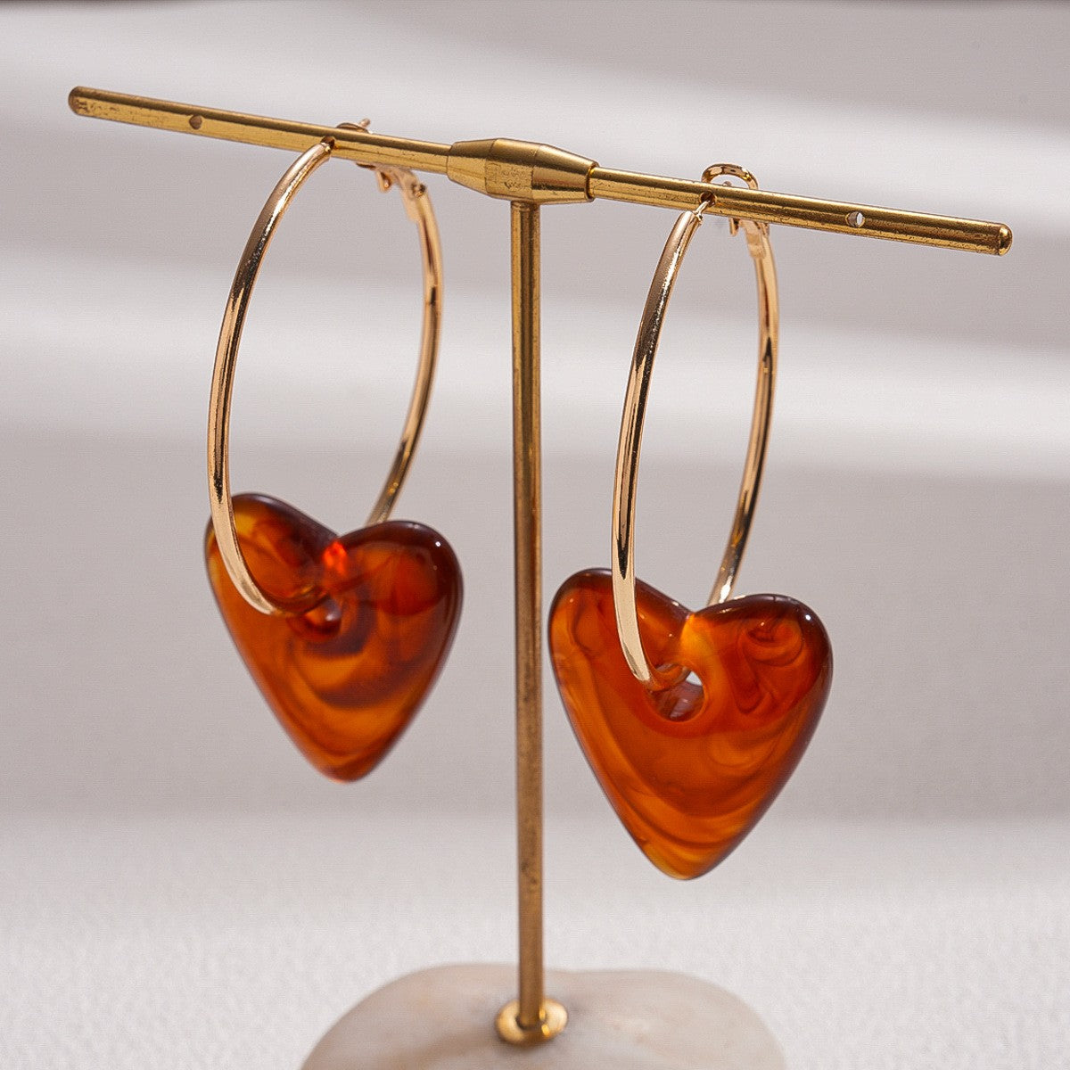 Elegant Marbled Acrylic Heart Hoop Earrings