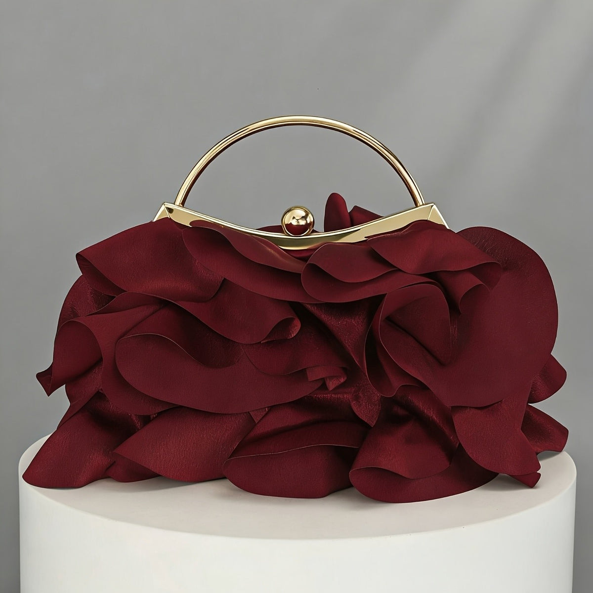 Romantic Burgundy Ruffle Flower Clutch