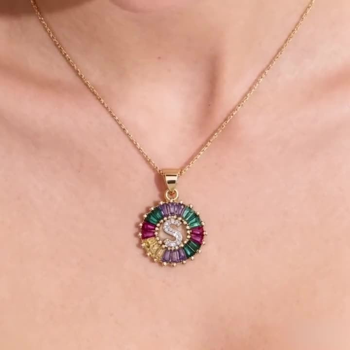 Boho Colorful Zircon Initial Necklace