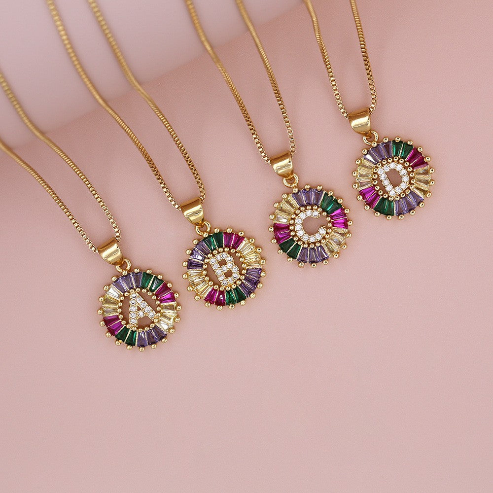 Boho Colorful Zircon Initial Necklace
