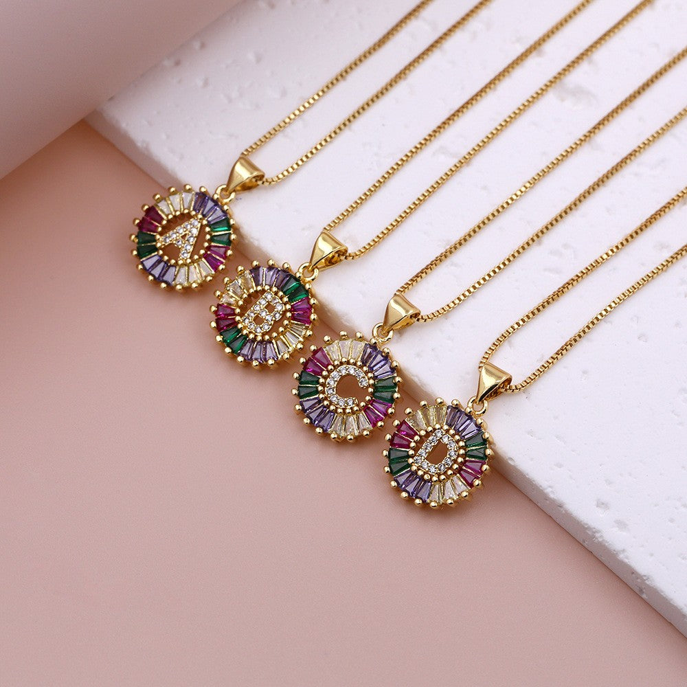 Boho Colorful Zircon Initial Necklace