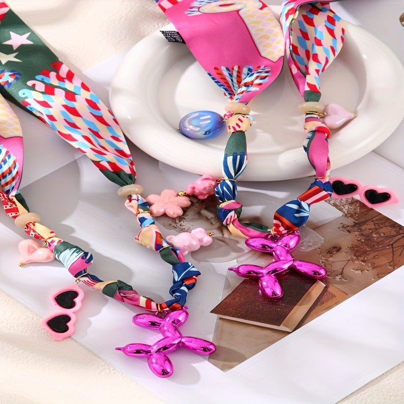 Playful Resin Balloon Dog Charm Necklace