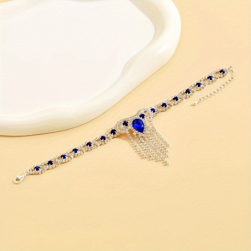 Boho Blue Teardrop Tassel Anklet
