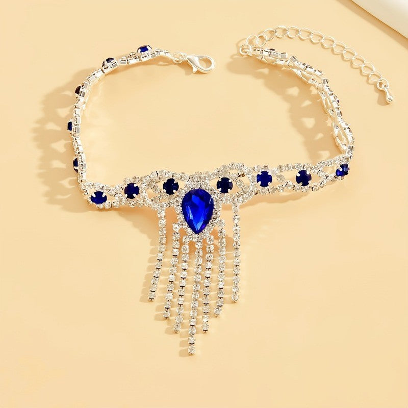 Boho Blue Teardrop Tassel Anklet