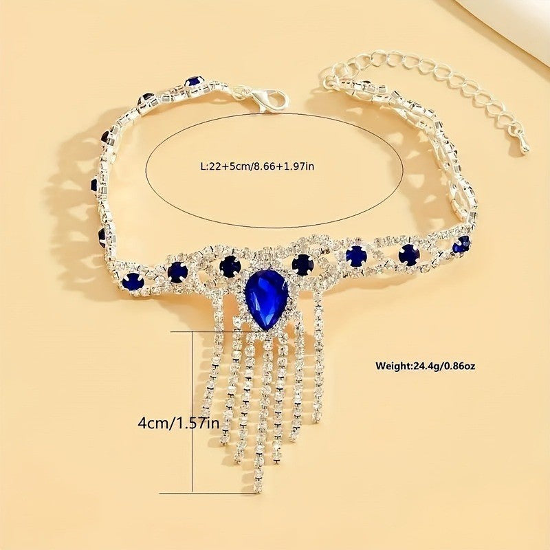 Boho Blue Teardrop Tassel Anklet