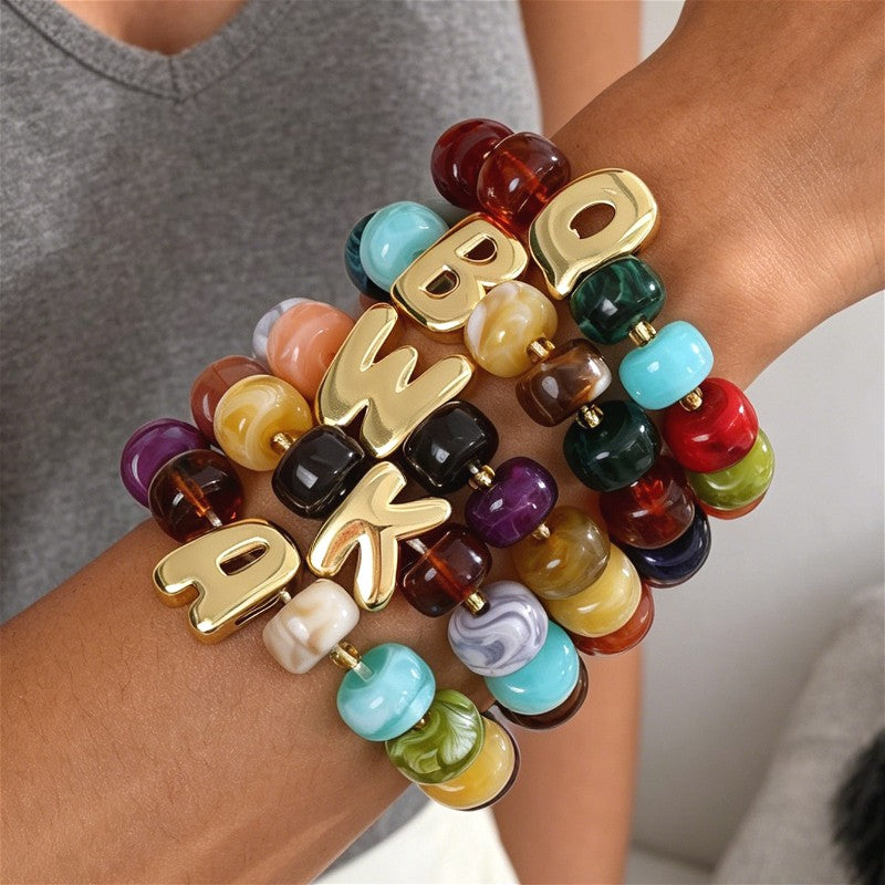 18k Boho Colorful Initial Letter Bracelet