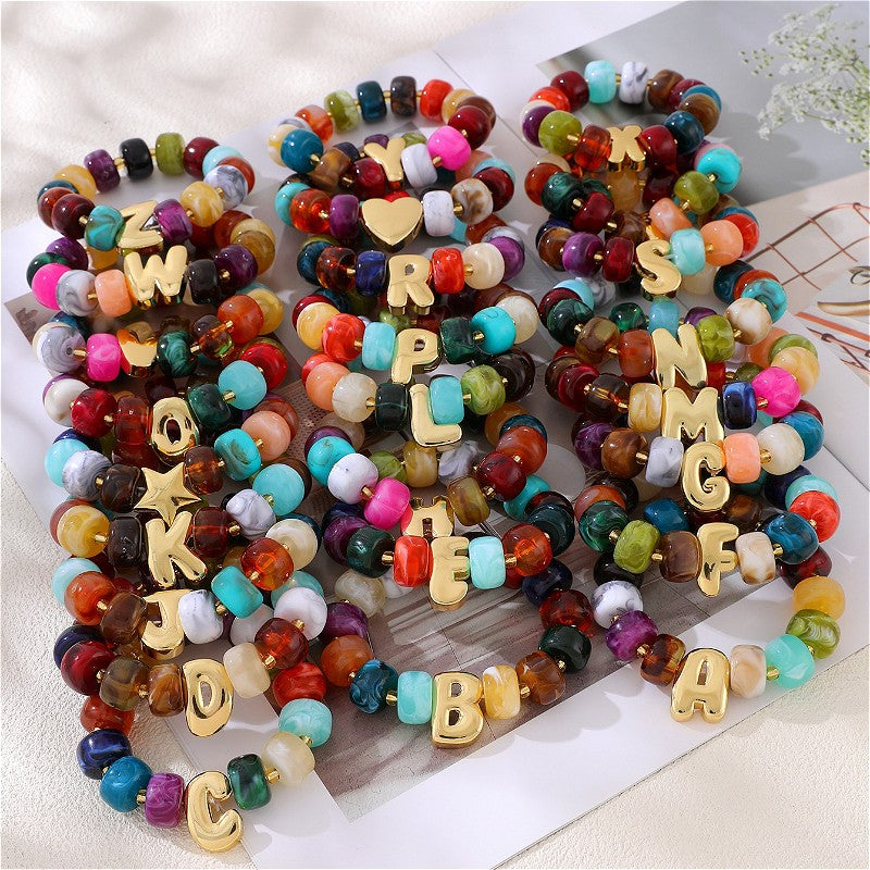 18k Boho Colorful Initial Letter Bracelet