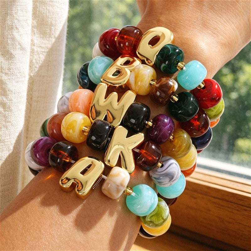 18k Boho Colorful Initial Letter Bracelet