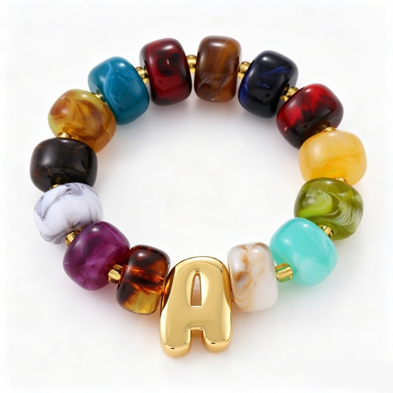 18k Boho Colorful Initial Letter Bracelet