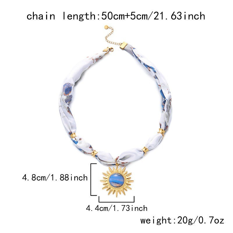 18k Boho Floral Scarf Sunburst Necklace