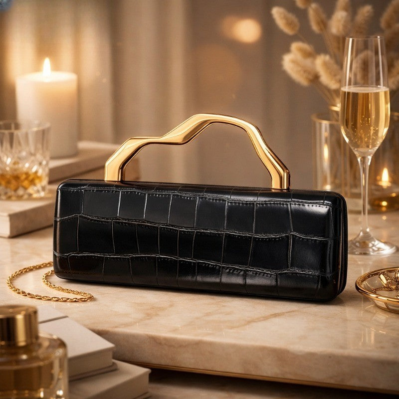 Elegant Croc Embossed Box Clutch
