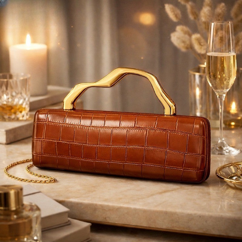 Elegant Croc Embossed Box Clutch