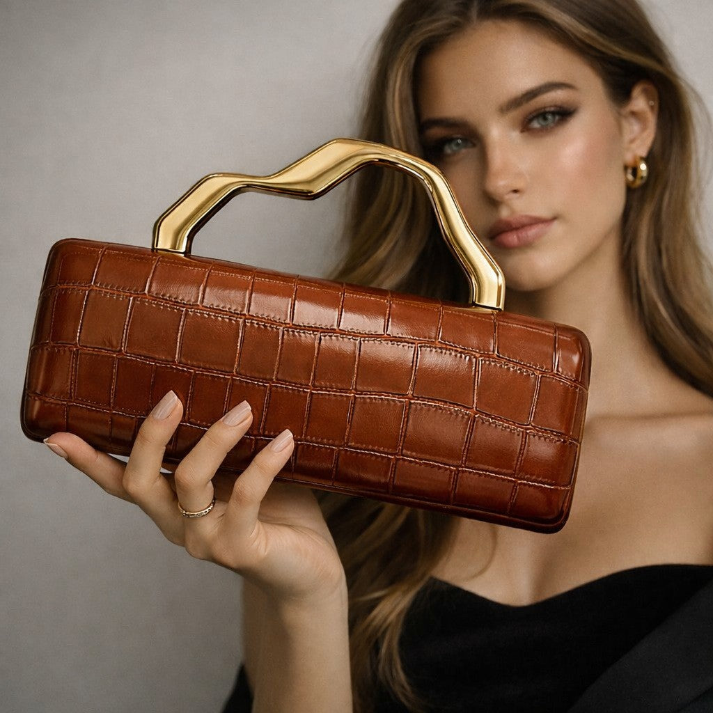 Elegant Croc Embossed Box Clutch