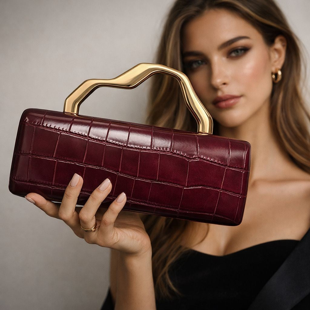 Elegant Croc Embossed Box Clutch