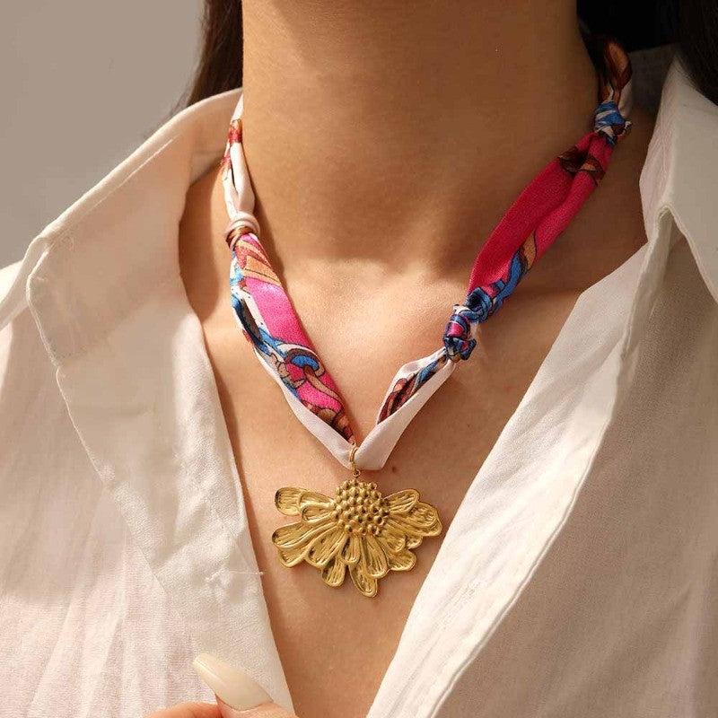 18k Boho Printed Scarf Flower Necklace