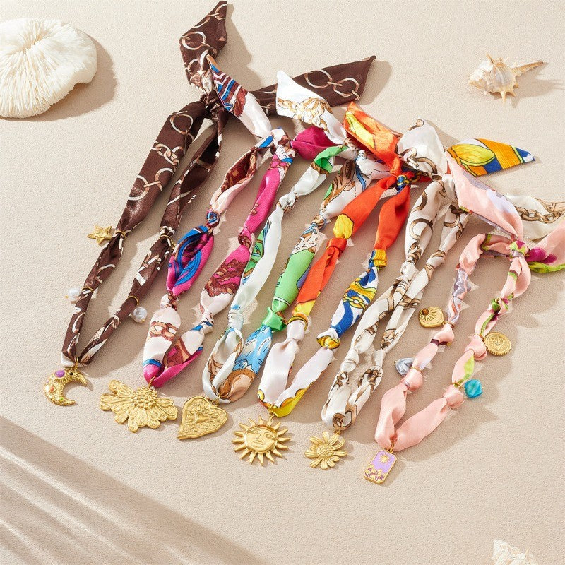 18k Boho Printed Scarf Flower Necklace